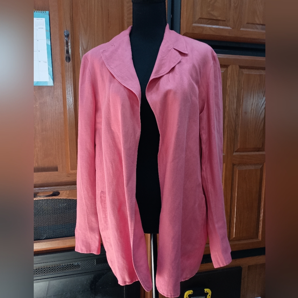 Parisian Signature Vintage Women's Linen Blend Rose Pink Open Front Blazer